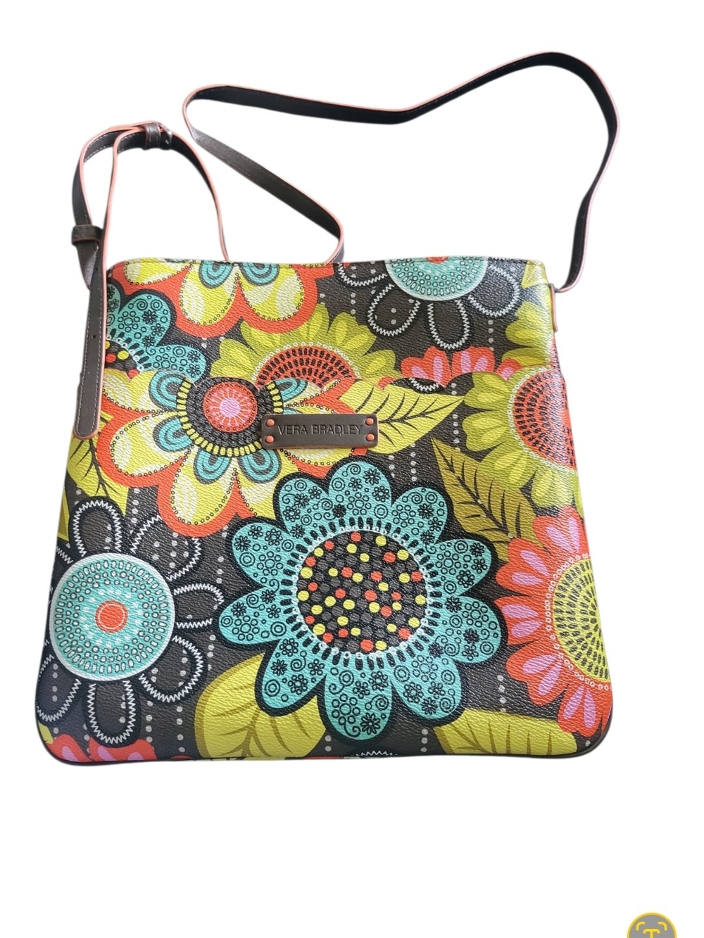 Vera Bradley Black Floral Crossbody with Turquoise, Coral & Lime Accents